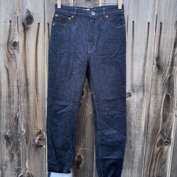 VICTORIA BECKHAM High Rise Skinny Leg Raw Denim Jeans Dark wash Womens Size 25 - Picture 10 of 16